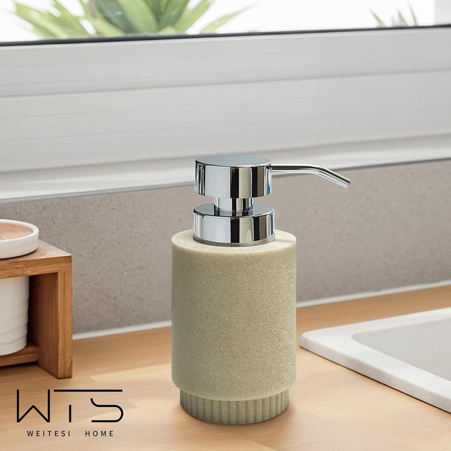 Resin Soap Dispenser for Bathroom, Hand Lotion Liquid Dispenser Easy-to-Press with Reusable Plastic Pump for Shampoo Bathroom Kitchen Countertop Rust-Proof 10 oz Beige