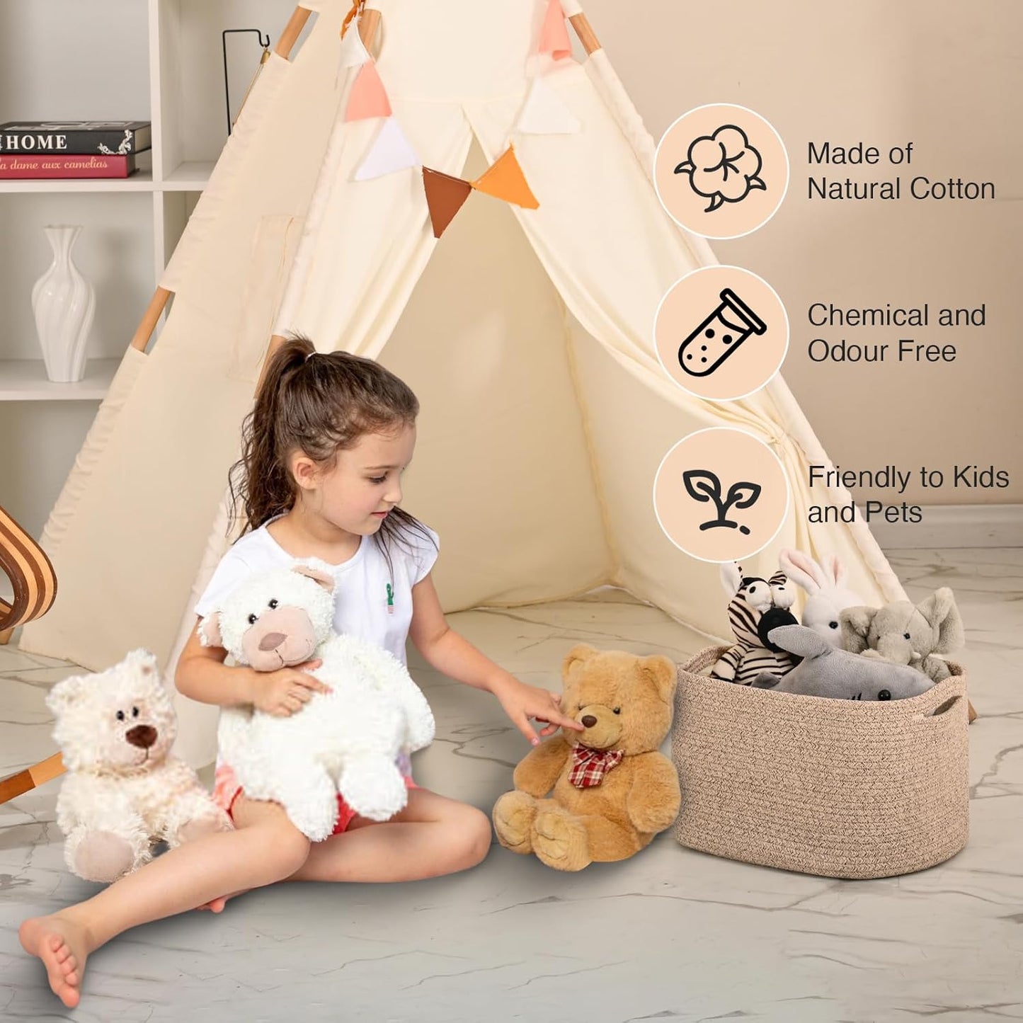 Woven Cotton Rope Storage Basket for Organizing, Cute Decorative Baskets for Gifts Empty, Organizer Bins for Dog Toy, Baby Laundry, 15“×11”×9.5“, Brown