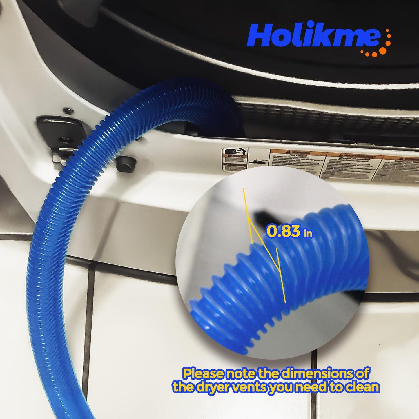 Holikme 2 Pieces Dryer Vent Cleaner Kit, Dryer Lint Vacuum Attachment and Flexible Dryer Lint Brush, Dryer Vent Vacuum Hose Attachment,Dark Blue