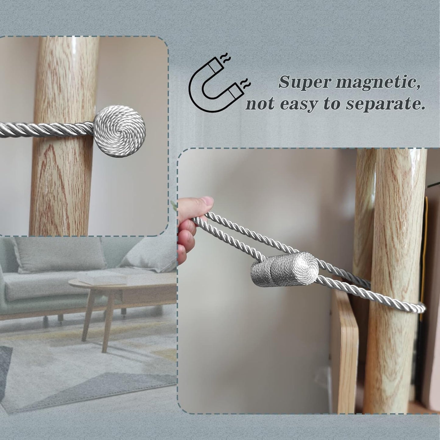 Hion Magnetic Curtain Tiebacks Dark Brown 4 Pack, Curtain Tiebacks Buckles Holdbacks Holders Hooks Clip for Home Bedroom Office Decorative Thick or Thin Curtain