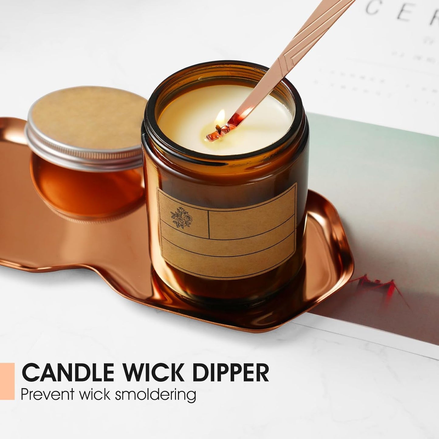 3-in-1 Candle Accessory Set, Wick Trimmer, Candle Snuffer, Wick Spoon, Stainless Steel Material Perfect for Candle Lovers(Rose Gold)