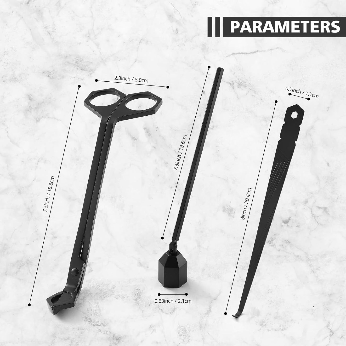 3-in-1 Candle Accessory Set, Wick Trimmer, Candle Snuffer, Wick Spoon, Stainless Steel Material Perfect for Candle Lovers(Black)