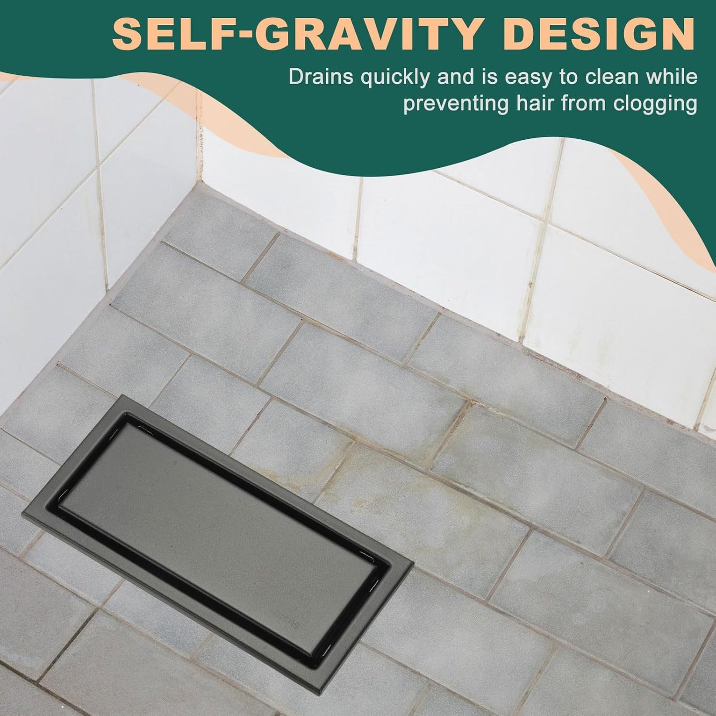 uxcell Rectangular Shower Drain, Brushed 304 Stainless Steel Odor-Proof Floor Drain Linear Shower Drain Hair Catcher for Bathroom Kitchen and Laundry Room(8 Inch, Gold)