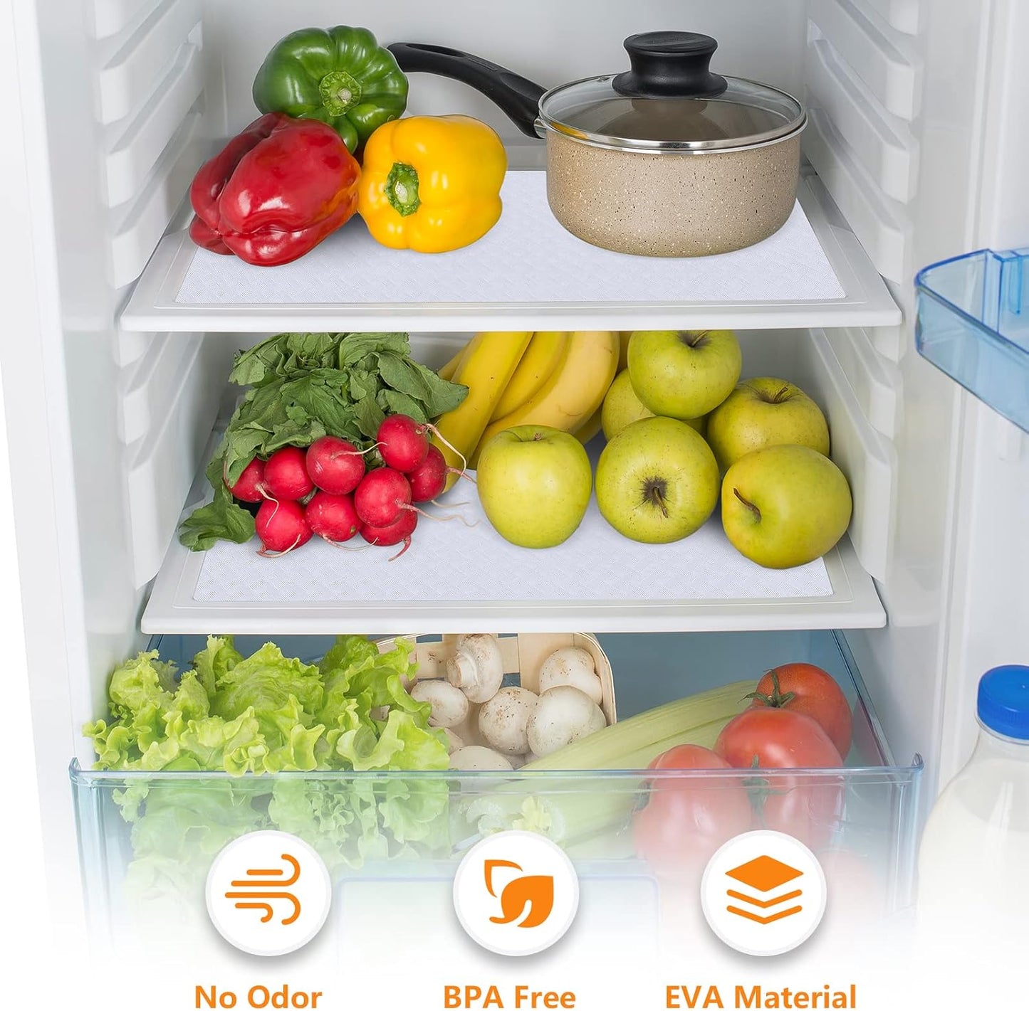 Shelf Liners for Kitchen Cabinets Refrigerator Liners Waterproof & Oil-Proof Kitchen Cupboard Liner Non-Slip Drawer Mats EVA Material Non Adhesive Fridge Liner for Shelves-White 17.5 x 236.2 Inches