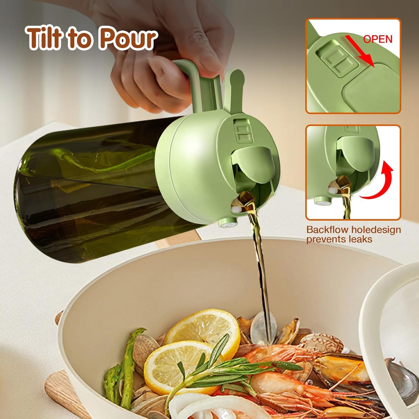 YARRAMATE 16oz/470ml Light Blocking Oil Sprayer for Cooking with Stickers, Food-Grade 2 in 1 Olive Oil Dispenser Bottle for Kitchen, Premium Dark Green Glass Oil Bottle for Air Fryer, BBQ (Green)