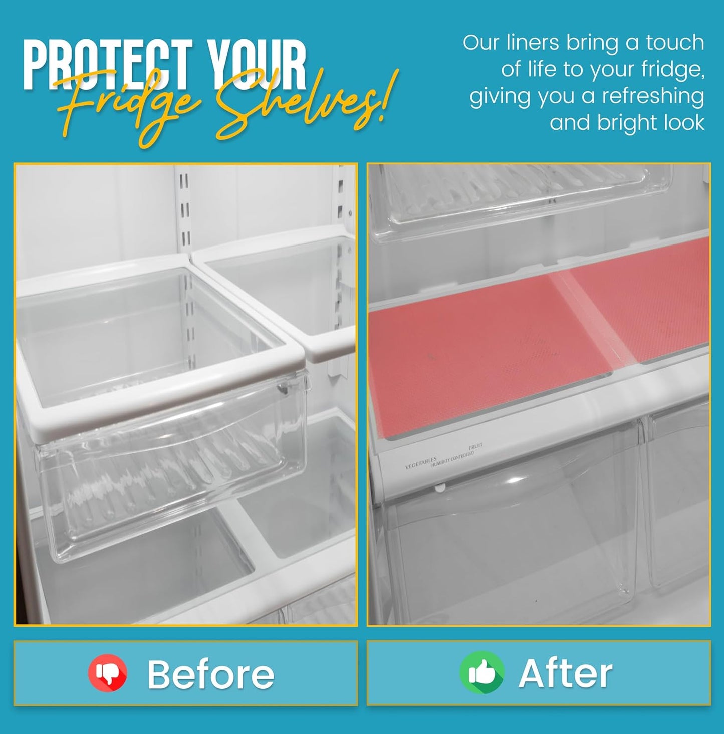 Refrigerator Liners for Shelves (8 Pack) by Linda’s Essentials - Non-Adhesive Shelf or Drawer Liner, BPA-Free Fridge Mats for Kitchen & Cabinets, Easy to Clean, Ideal Household Essentials (Pink)