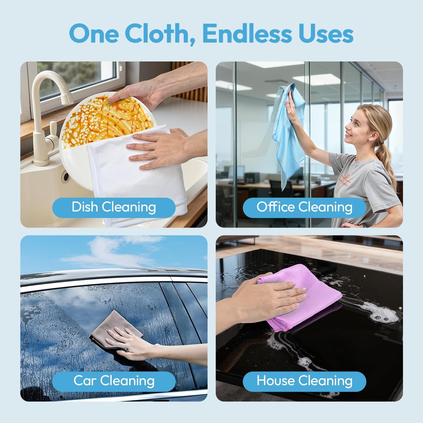 Nanoscale Microfiber Cloths 15.55”x 15.55”, Glass Window Mirror Stainless Steel Car Cleaning, Streak-Free, Lint-Free, Super Thick & Absorbent, Reusable, 6 Pack (White/Blue/Purple)