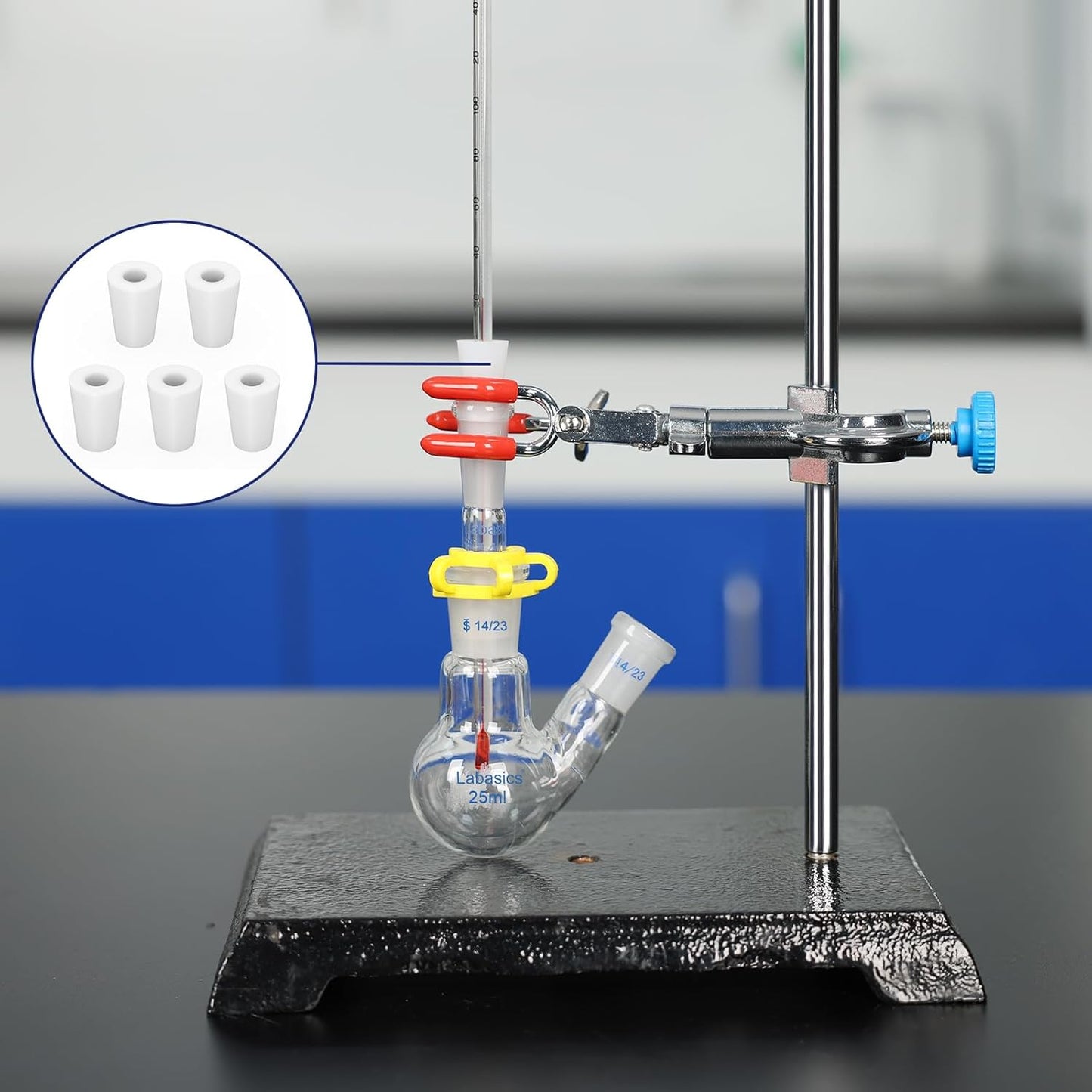 Labasics 5-Pack 2# Single-Hole Silicone Stoppers, White Tapered Lab Seal Stoppers with 0.31" Hole, Durable and Reusable Silicone Plugs for Laboratory Glassware, Airtight Sealing, and Experiments