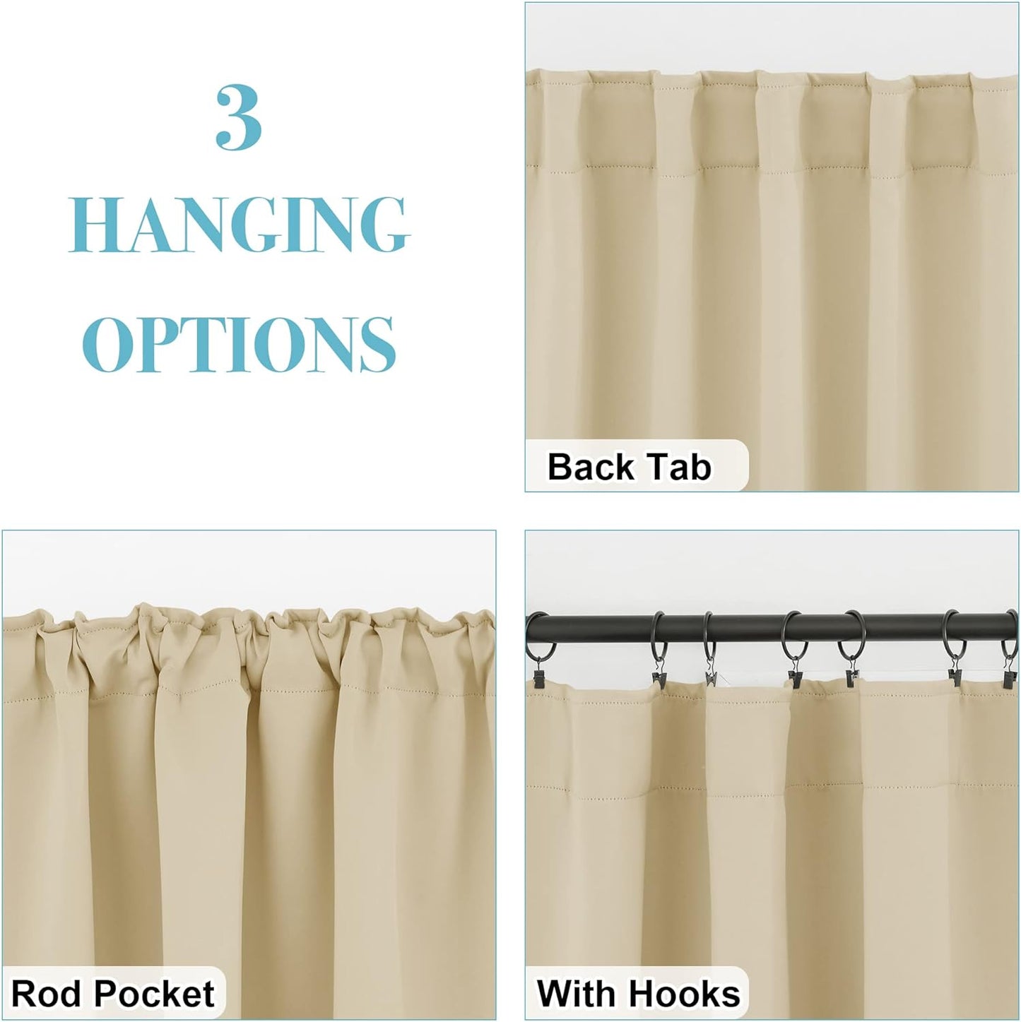 RYB HOME Blackout Curtains 80 inches Long Thermal Insulating Large Window Curtains for Living Room Sliding Glass Door Dining Home Office Backdrop, Biscotti Beige, W 42 x L 80 per Panel, 2 Panels