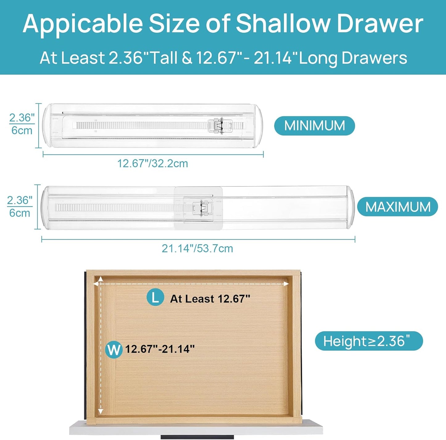 Vtopmart 8 Pack Shallow Drawer Dividers, 2.36" High 12.67"-21.14" Adjustable Expandable Kitchen Drawer Organizer, Clear Plastic Organizer Separators for Flatware, Utensil, Cutlery, Underwear, Clothes