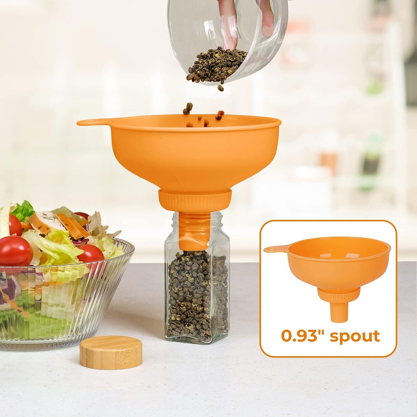 Wide Mouth Kitchen Funnel, Food Grade Plastic Cooking Canning Funnel with 4 Sizes Spouts for Filling Wide and Regular Mason Jars, Spray Dropper Oil Bottle Jug Spices Shampoo Sauce