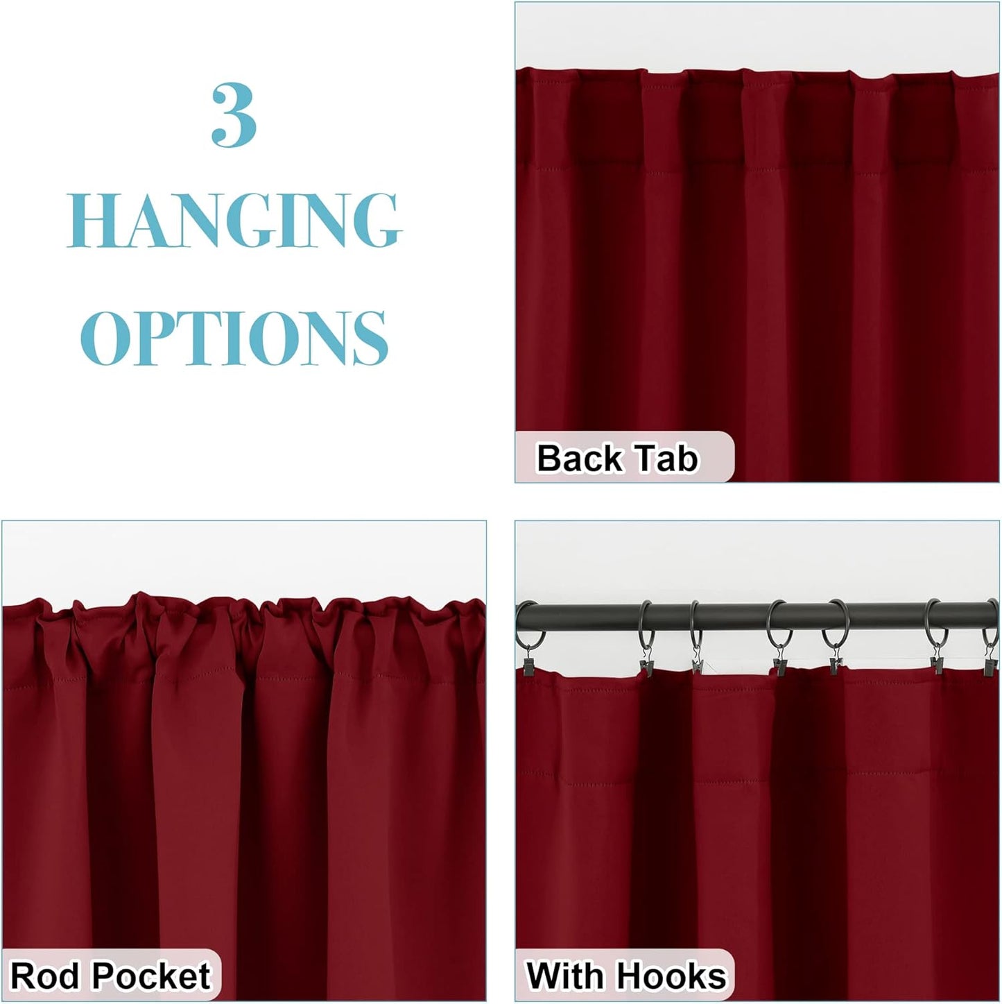 RYB HOME Small Window Curtains Blackout, Privacy Thermal Insulating Drapes for Bedroom Bathroom Basement Cafe Classroom Window Decor, W 34 x L 45 inches, Burgundy Red, 2 Panels