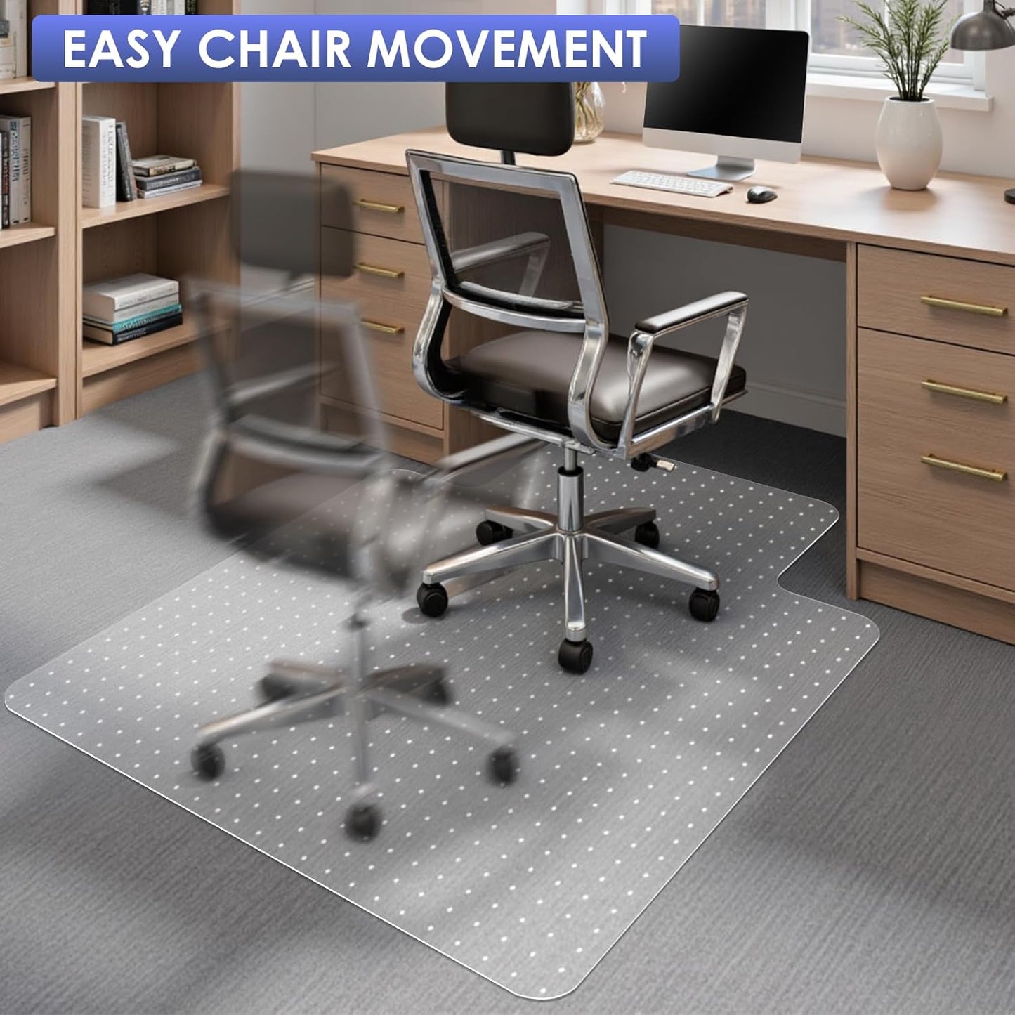 Kuyal Office Chair Mat for Carpet, 45x53 Clear Heavy Duty Computer Chair Mat with Lip, Under Desk Protector Carpeted Floors Mat, Easy Chair Movement,Ship Flat