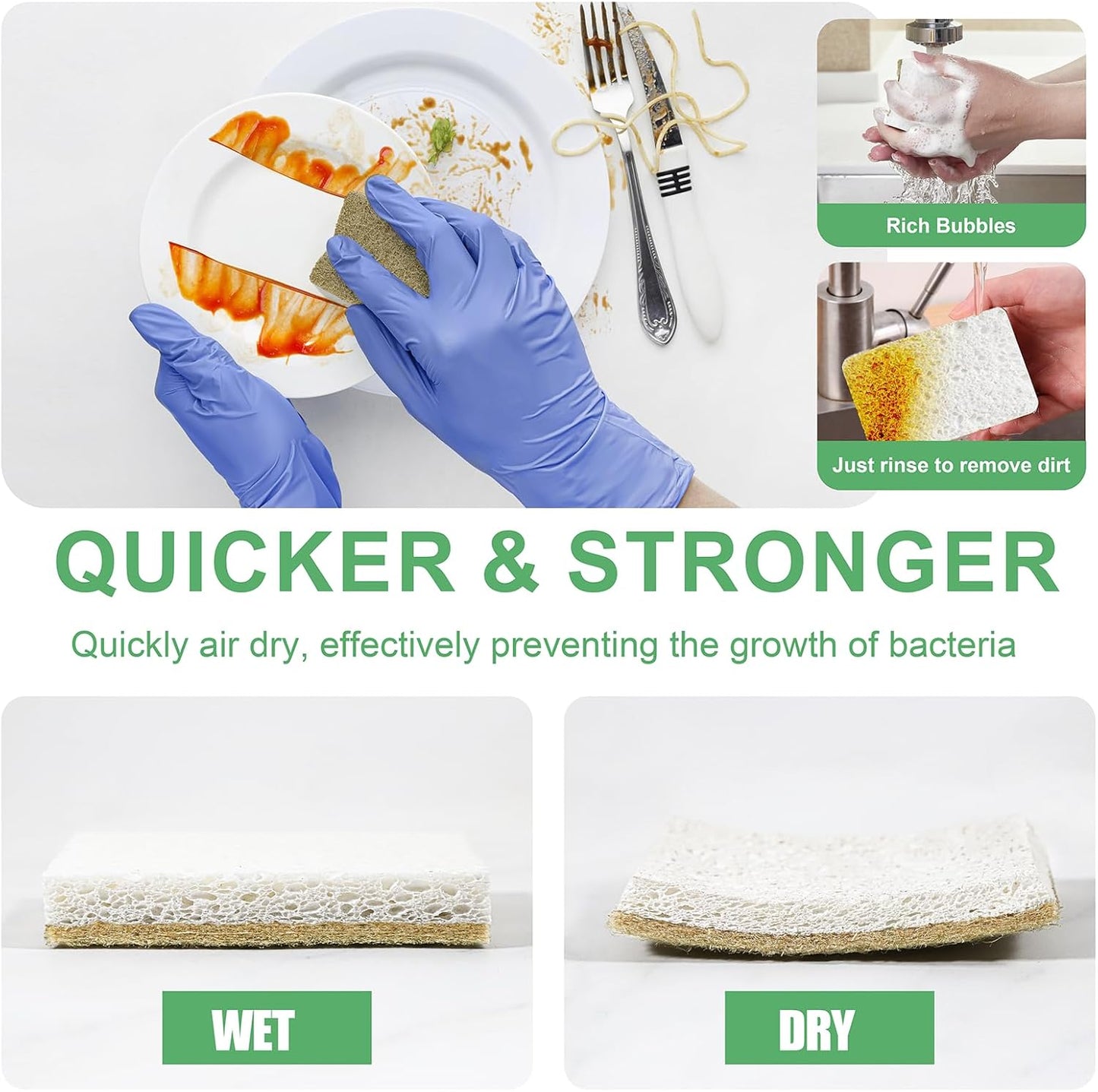 Natural Kitchen Sponges, 12 Pack Non-Scratch Sponge for Dishes, Biodegradable Scruber Sponges Kitchen for Cleaning, Household