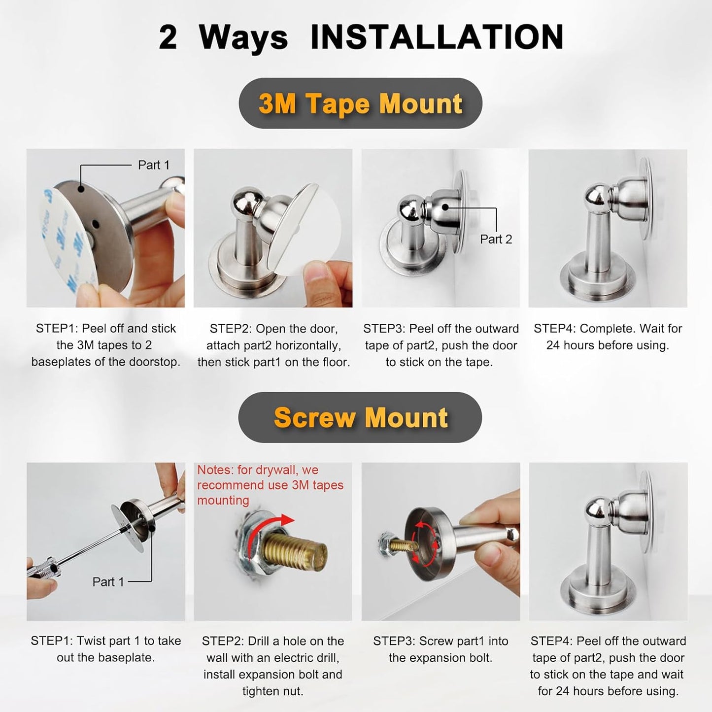 6 Pack Door Stopper Magnetic, COCIVIVRE Magnet Door Stop Stainless Steel for Wall and Floor Mounting, No Drilling Doorstop with Adhesive Tape Hold Your Door Open, Silver