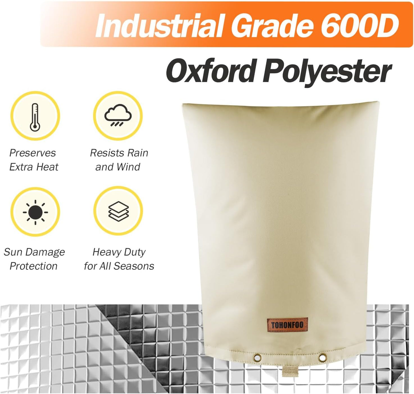 Backflow Preventer Pipe Insulation Cover (5°F) - Irrigation Sprinkler Valve Insulated Pouch - Water Well Pump Cover - Sturdy 5 Layers for Winter Freeze Protection, 10" W x 20" H, Beige