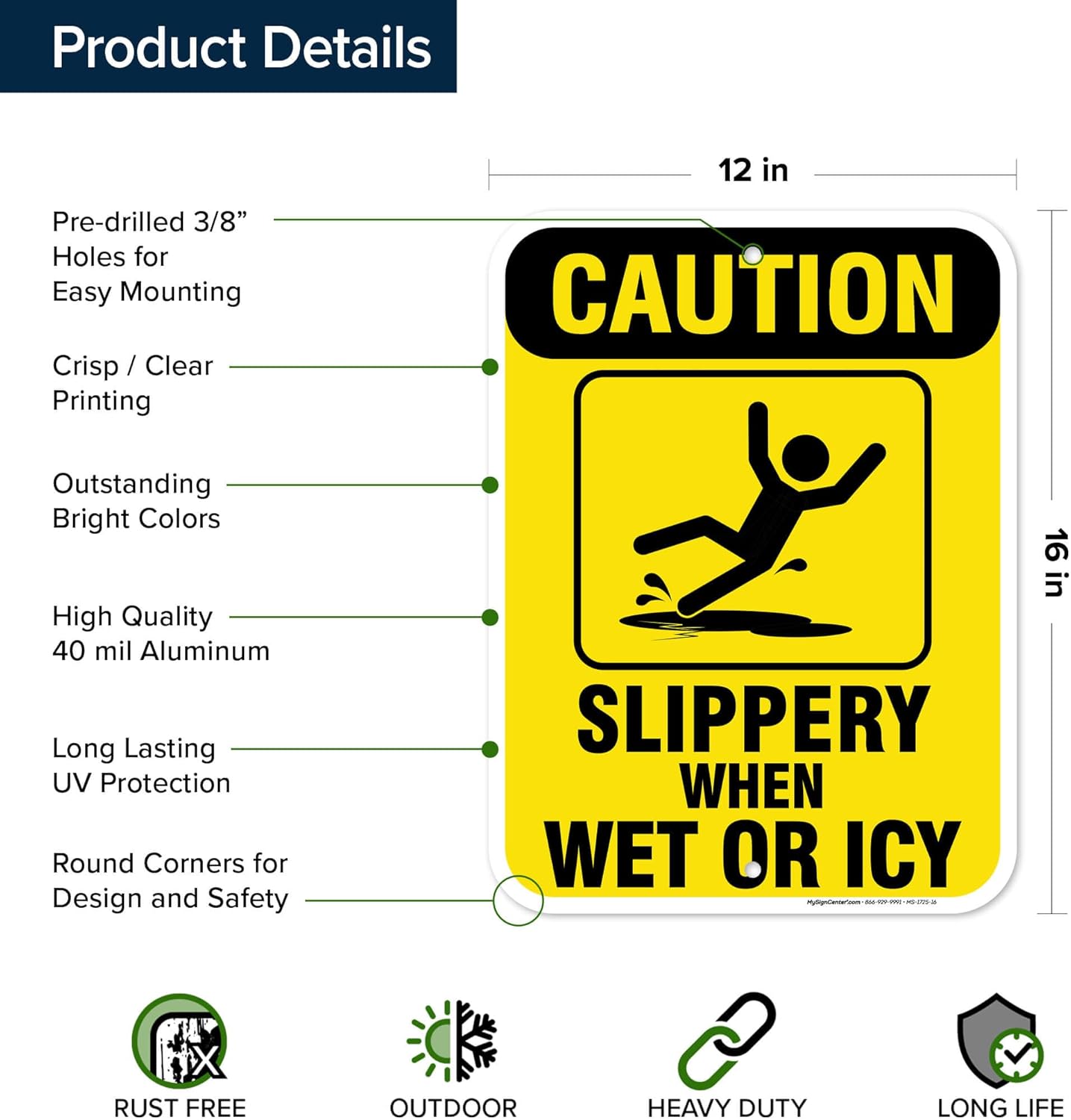 Caution Slippery When Wet Sign or ICY Sign, 12"x16"0.40 Aluminum, Fade Resistance, Indoor/Outdoor Use, USA MADE By My Sign Center