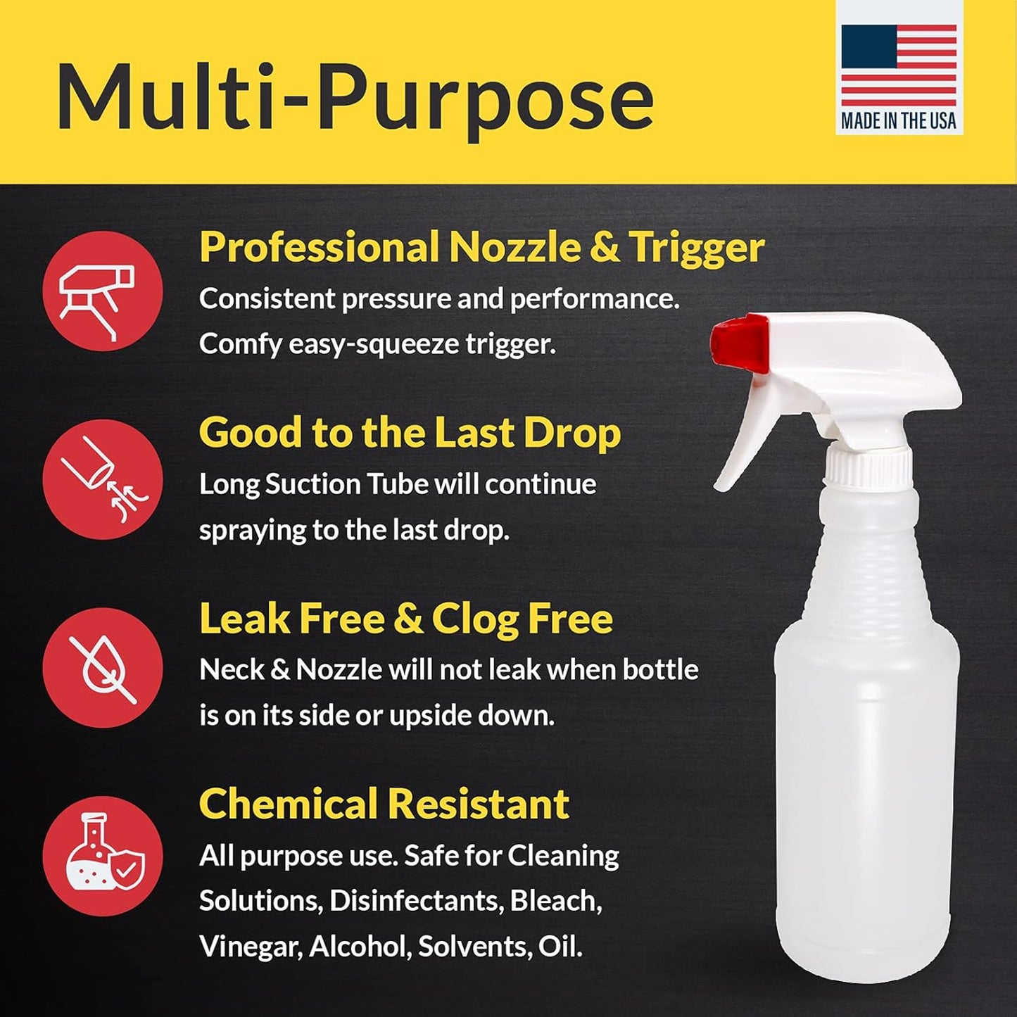 Pinnacle Mercantile Plastic Spray Bottles Leak Proof Technology Empty 16 oz Value Pack of 12 Made In USA