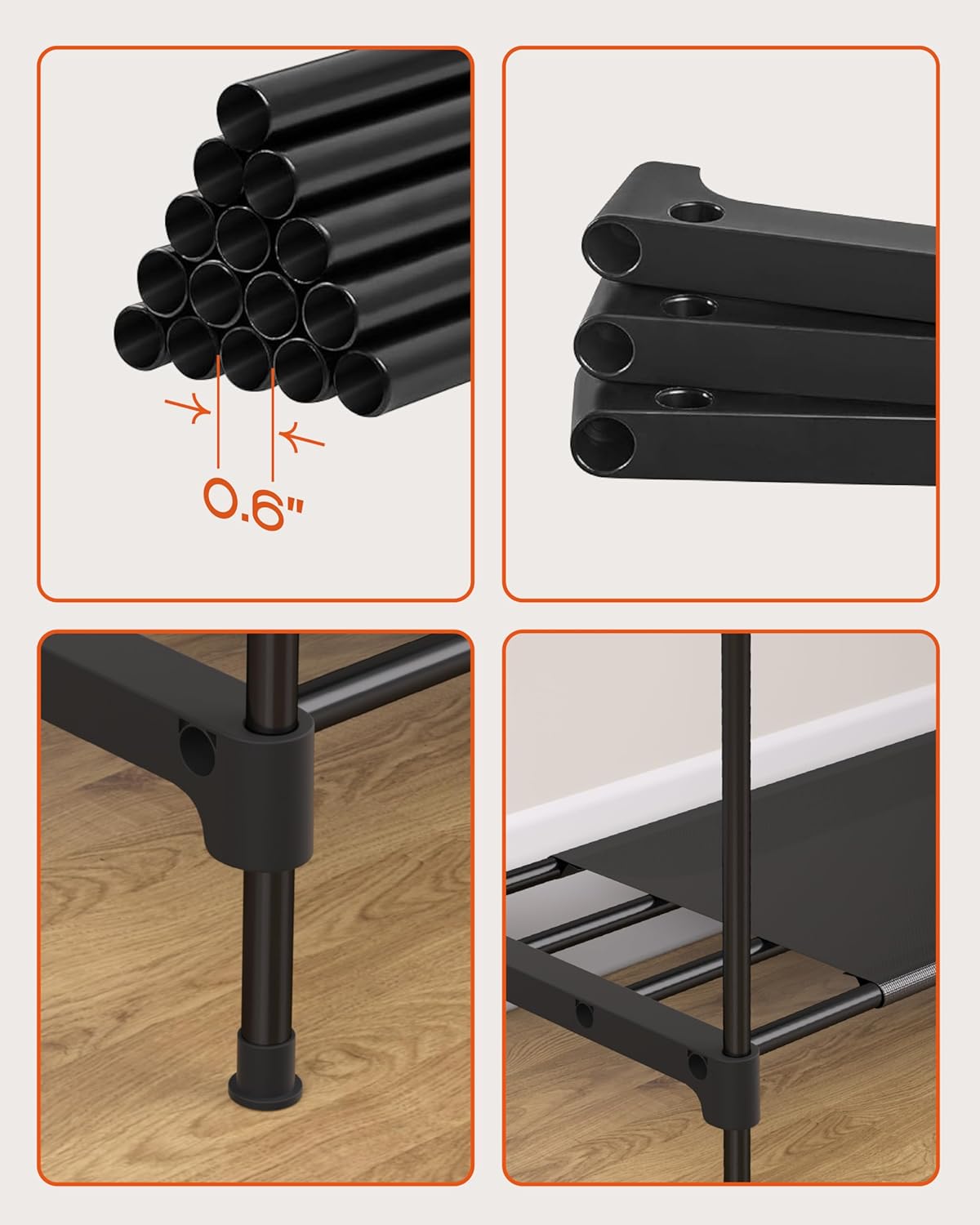 Clothes Rack, Portable Closet, 81.1 Inch Large Capacity Wardrobe Closet, Clothes Storage Organizer with Shelves and 3 Hanging Rods, Easy to Assembly, Black PCT033B01