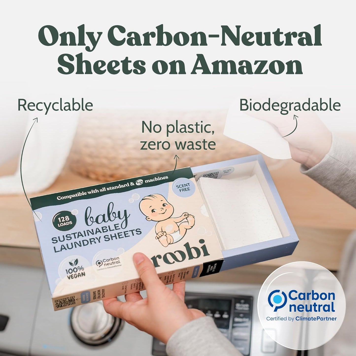 Roobi Baby Laundry Detergent Sheets. Specially Formulated for Sensitive Skin. Newborns, Infants & Toddlers Clothes. Unscented. Up to 128 Loads