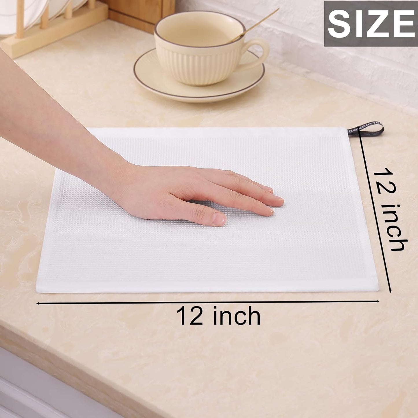 Homaxy 100% Cotton Waffle Weave Dish Cloths - 6 Pack Soft and Absorbent Dish Towels - 12 x 12 Inches Quick Dry Dish Rags - White