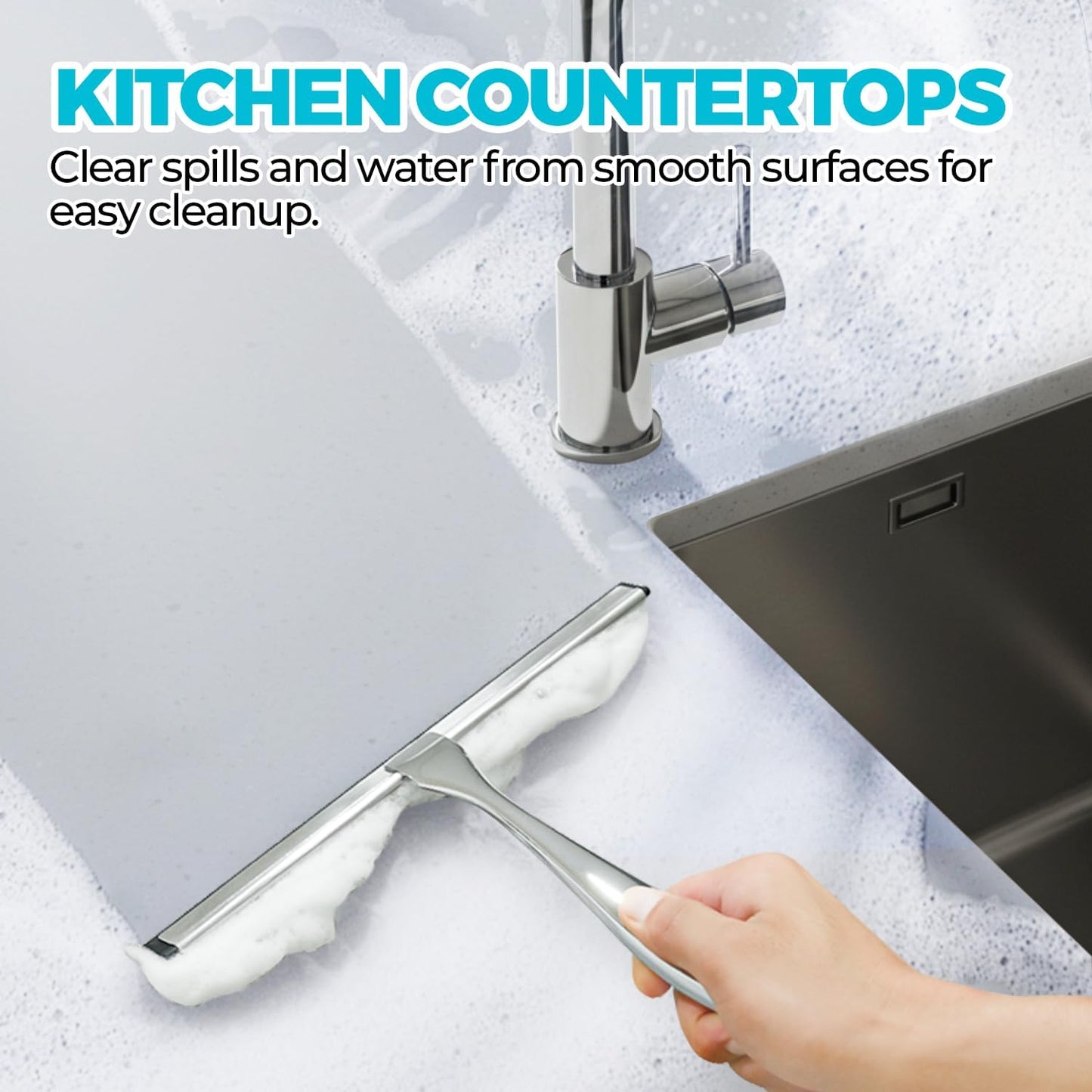 2PACK Shower Squeegee for Glass Doors, Squeegee for Shower Glass,All-Purpose Tile Walls, Bathroom, Window, Glass and Car Windshield, Mirrors and Kitchen-Stainless Steel, 10 Inches, Silver