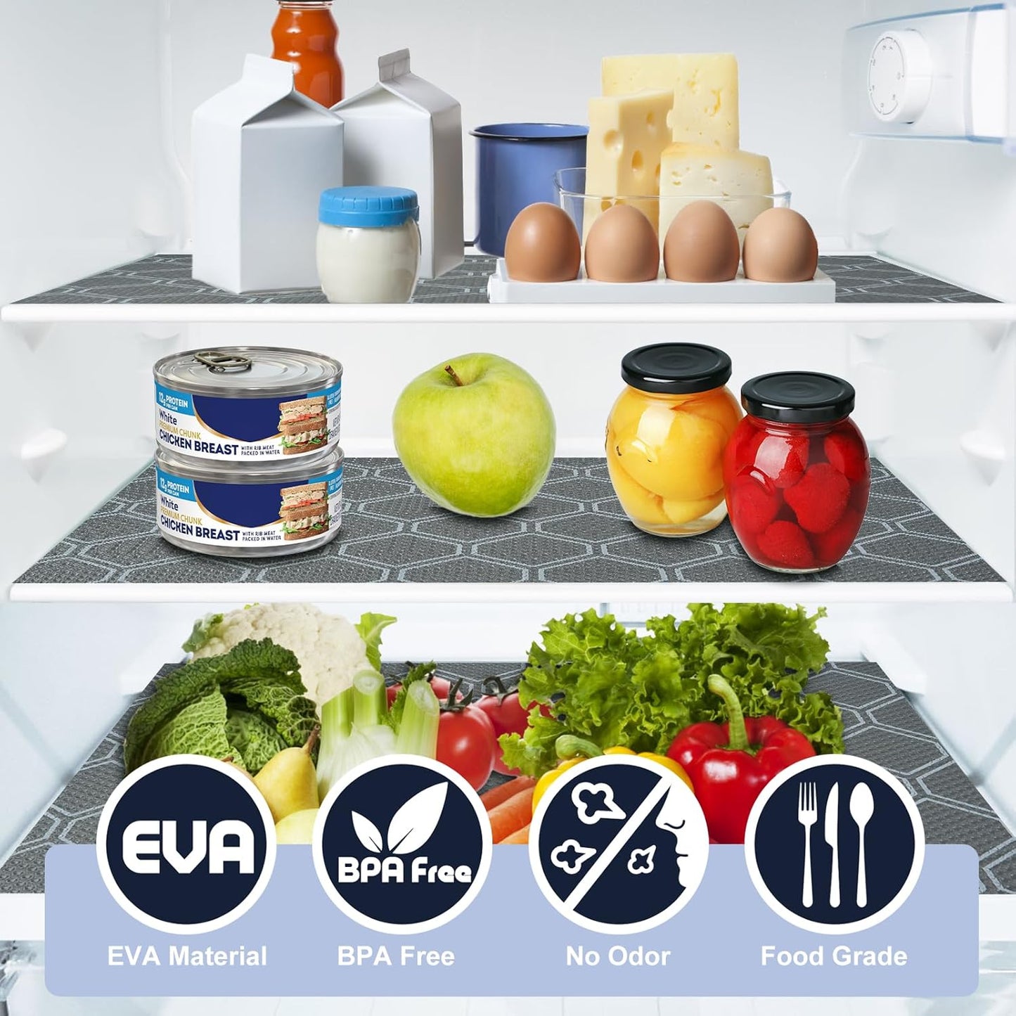 Non-Adhesive Shelf Liner Roll - Waterproof No-Slip Drawer & Cabinet Mat for Kitchen, Refrigerator, Bathroom, Easy to Cut EVA Drawer & Shelf Liners, 12" x 197", Grey