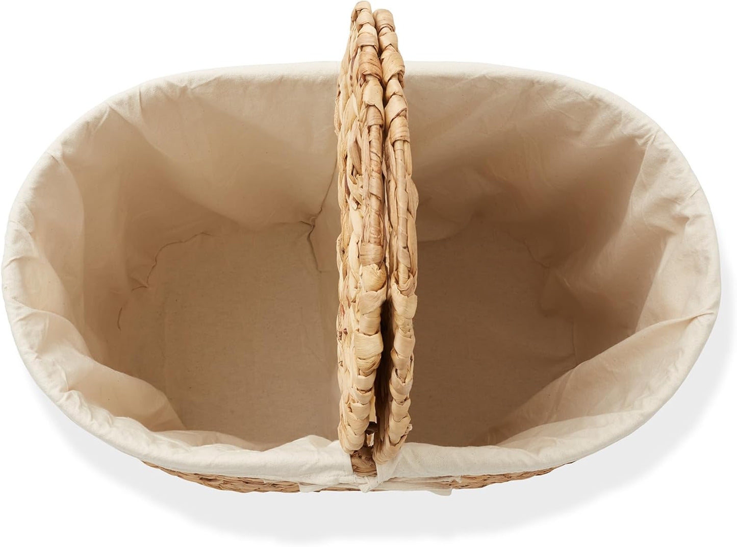 Casafield Oval Laundry Hamper with Lids and Removable Liner Bags - Natural, Woven Water Hyacinth 2-Section Laundry Basket Sorter for Clothes and Towels