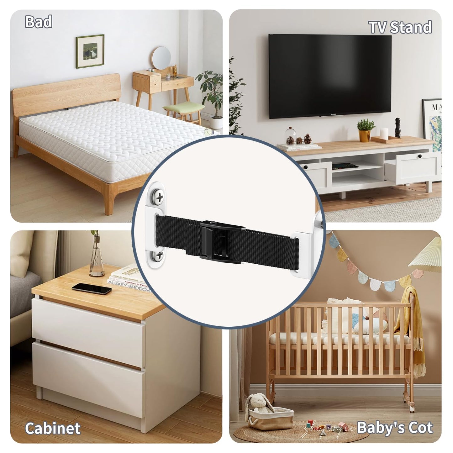 Furniture Anchors(2 Sets)for Baby Proofing Removable Anti Tip Furniture Anchors Adjustable Furniture Wall Anchor Earthquake Straps for Furniture for Child & Pet Protection (White)