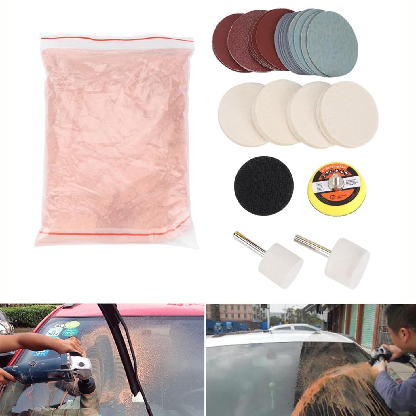 Windshield Scratch Remover Set Glass Polishing Kit Abrasive Discs Polish Pads for Any Windscreen Rear or Side Windows
