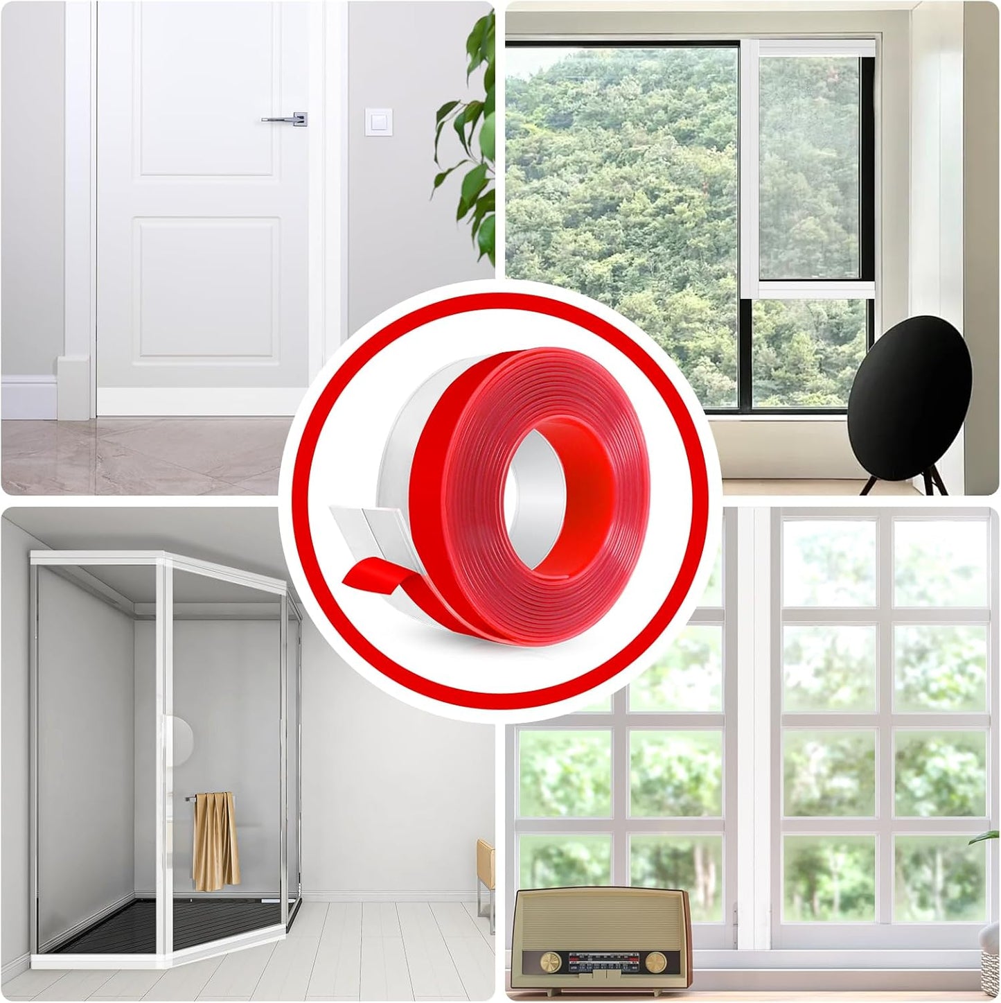 Weather Stripping Self Adhesive Door Draft Stopper Flexible Shower Door Bottom Seal Silicone Seal Strip for Sliding Glass Windows Side Gaps (Transparent, 2 Inch Wide x 40 Feet Long)