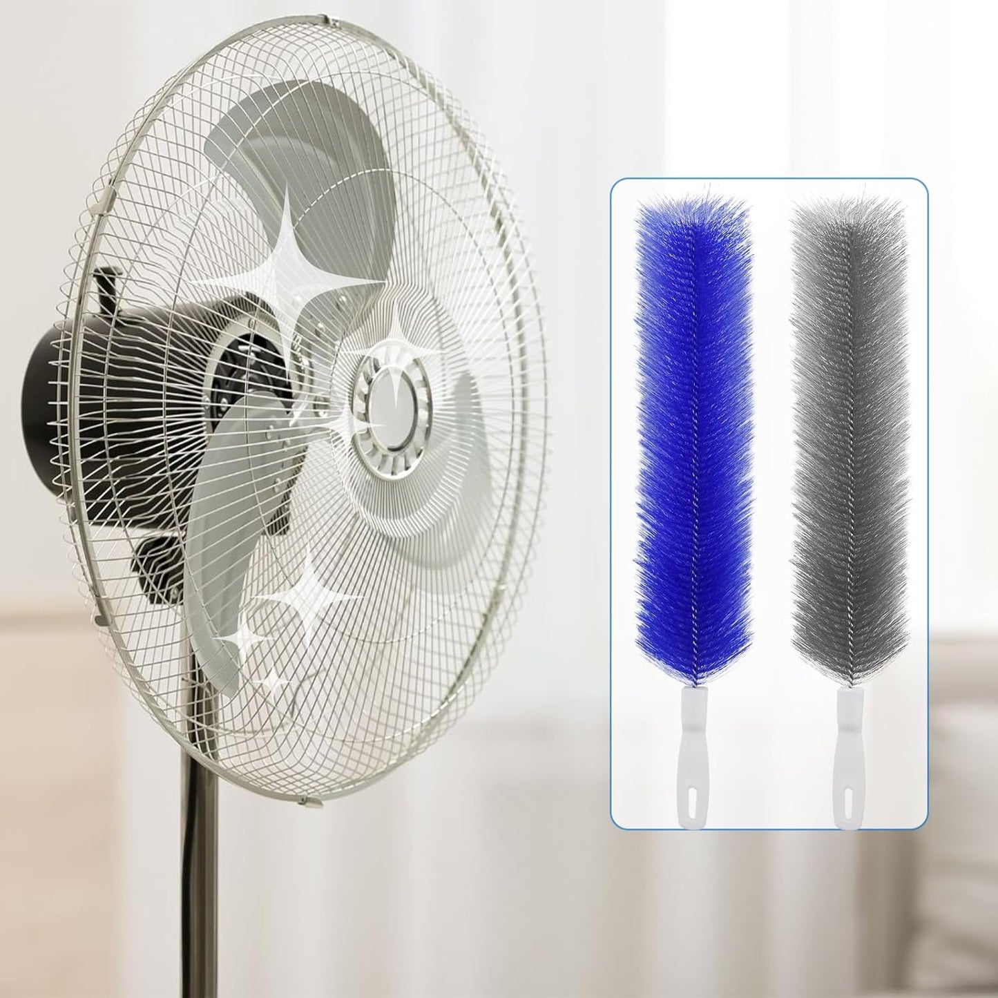 2 Pcs Cobweb Duster, Bendable Fan Cleaner Brushes Set Reusable, Plastic Microfiber Duster for Air Conditioning Shutters,Ceiling Fan, Blades, Curtains,Air Vents(Blue,Gray)