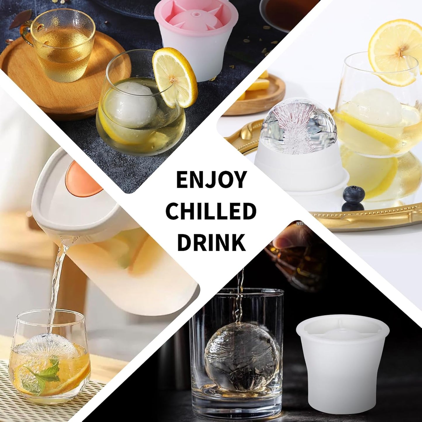 Round Ice Cube Molds 6 Pieces, Silicone Sphere Ice Mold Maker, Stackable Easy Release Circle Ice Cube Mold with Lids, Spherical Ice Makers with Lids for Whiskey, Cocktails, Bourbon, and Drinks