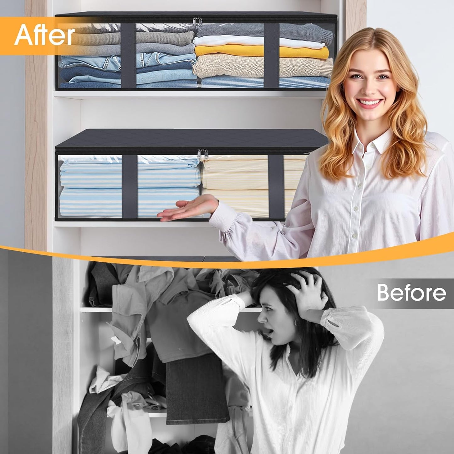 StorageRight Under Bed Storage Bins, 2-Pack 40L Foldable Fabric Storage Bags with Transparent Window, Breathable Organizer for Clothes/Blanket/Comforter/Quilt, Grey