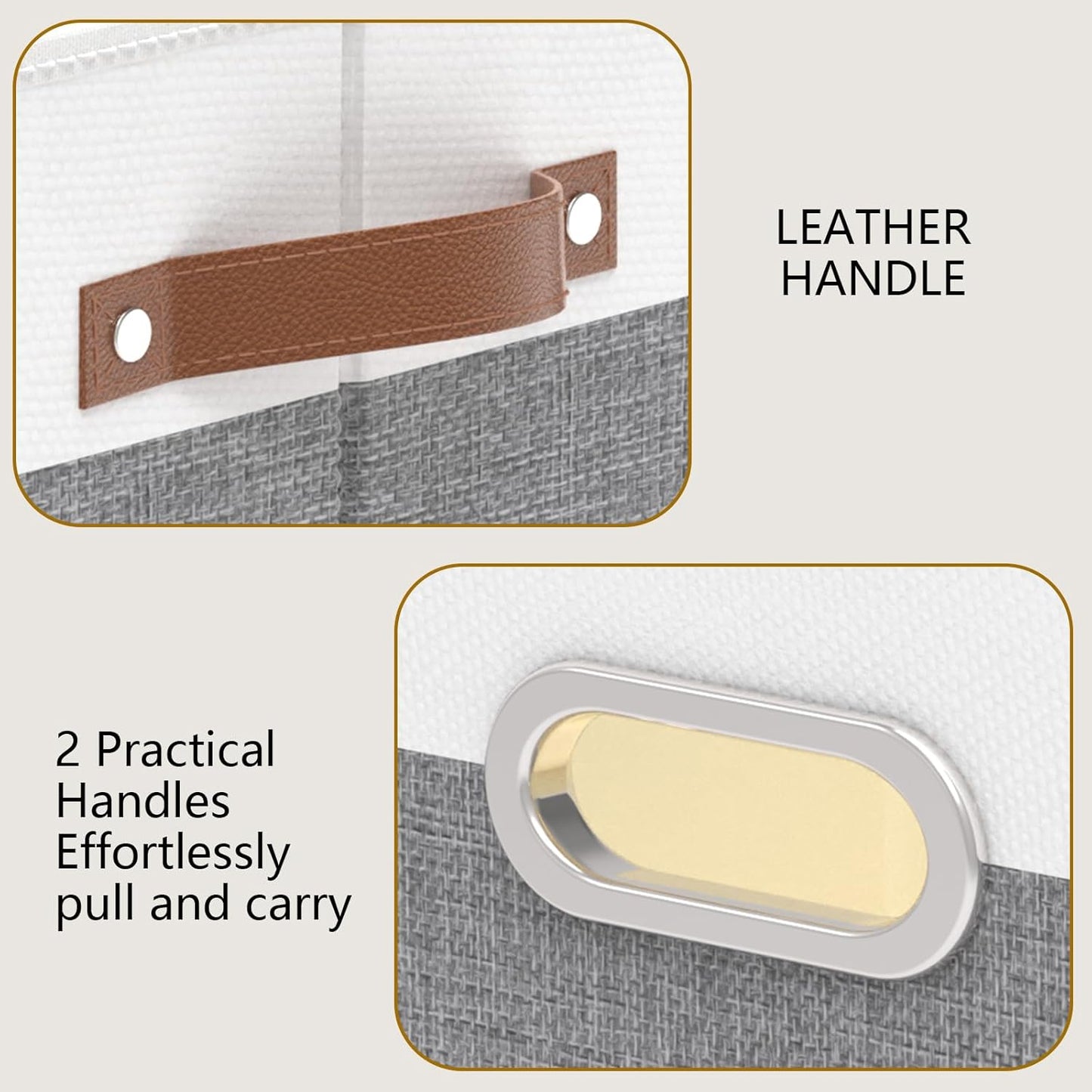 Yawinhe Foldable Storage Baskets for Shelves, Fabric Closet Organizers, Bins with 3 Handles, Cubes for Clothes, White/Grey, 15''Lx9.8''Wx8.3''H, 6-Pack