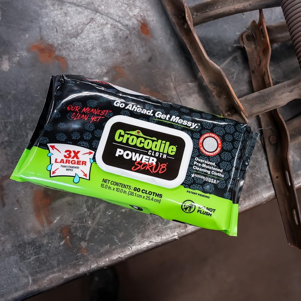 Crocodile Cloth PowerSCRUB - 40 (15" x 10") Heavy Duty Cleaning Wipes - Dual-Surface Cloths, Moist, Absorbent, & Disposable - Safe on Skin & Multiple Surfaces