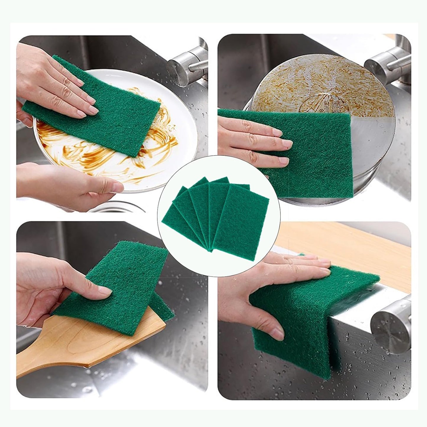 12 Pcs/Pack Green Heavy Duty Scouring Pads Reusable Household ScrubPads for Kitchen and Dish Cleaning Tool