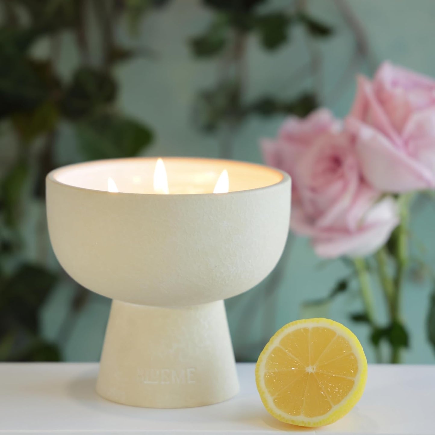 New BLUEME Wellness Candle Wax Refill, Contains Essential Oil, Sustainable, Hand Finished, Hand Poured, Premium, Luxury Ceramic, Natural Cotton Wick (12oz, Ivy & Rose)