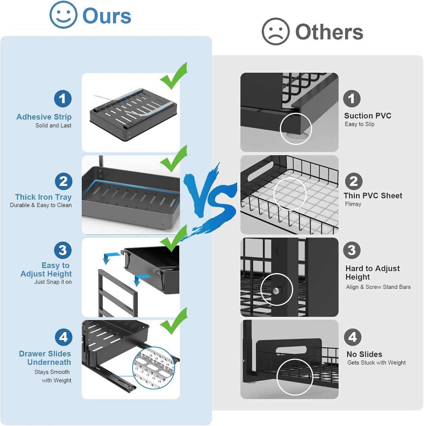 EVERIE Metal Pull Out Slide Shelf Organizer for Under Sink Organization in Kitchen, Bathroom, Counter, Cabinets, Minimum Available Space 13" Wide x 16.5" Deep (Black, 1 Set)