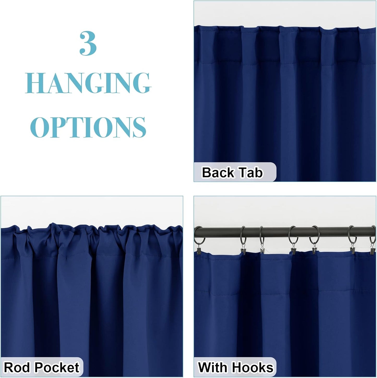 RYB HOME Kitchen Curtain Room Darkening Drapes, Thermal Insulated Curtains for Energy Saving, with Back Tab 2 Haning Methods, Privacy Drapes for Boys' Bedroom, 42 x 72 inch, Navy Blue, 2 Pcs