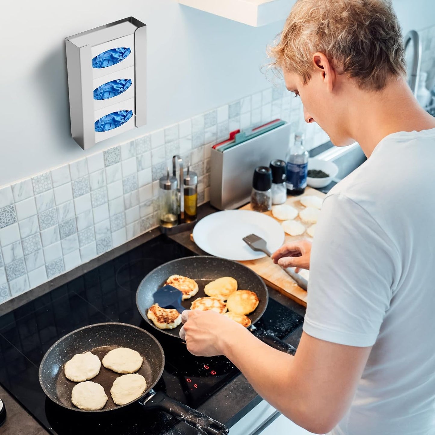 Blulu 2 Pack Glove Box Holder/Dispenser Stainless Steel Triple Wall Mounted Glove Box Organizer, 9.84"H x 14.96"W x 3.74"D