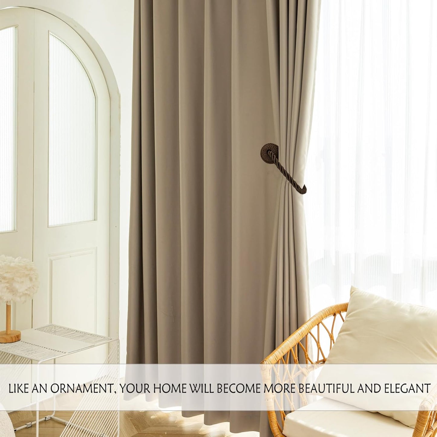 Magnetic Curtain Tiebacks Rope Tie Backs 4 Pack Decorative Window Holdbacks, Coffee