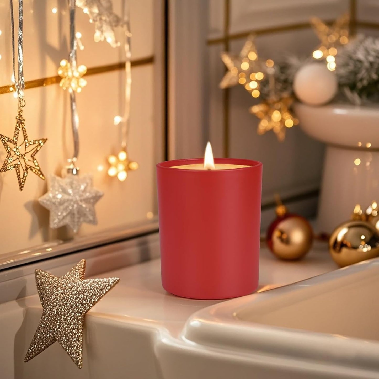 SHOWIN Thick Candle Jars for Making Candles 12 Pcs, 7 OZ Empty Jars with Wood Lids for Candle Making, Sample Container, Christmas