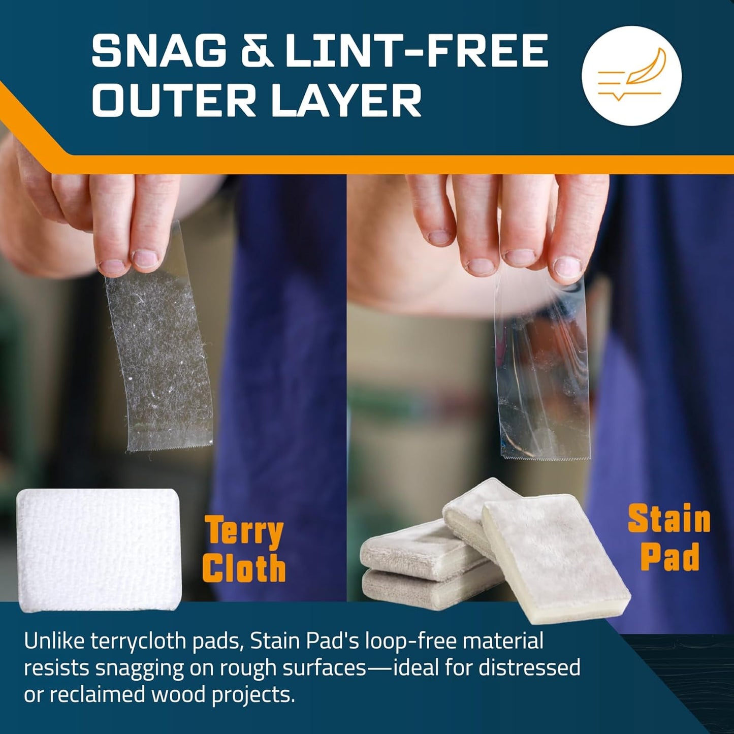 MāKRS Double Thick Stain Pad, Cut-to-Size Staining Pads, 1-Pack, Lint, Snag, Streak-Free Applicator, Micro Brush Material, Wood Stains and Oil Based Finishes, Easy to Use with Consistent Application