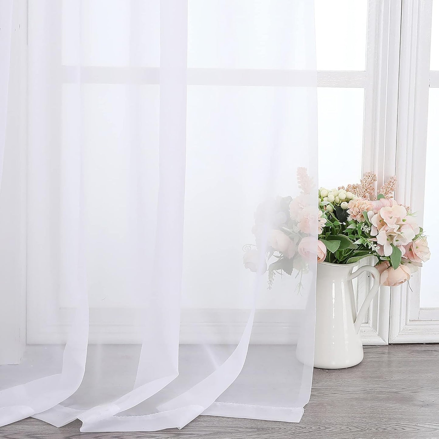 Chyhomenyc Extra Long White Sheer Curtains 120 Inches Long 2 Panels Set, Voile Window Drapes for Wedding Arch/Birthday Party/Hallway Window Guest Room, Each 42Wx120L in, 10FT, Set of 2, White