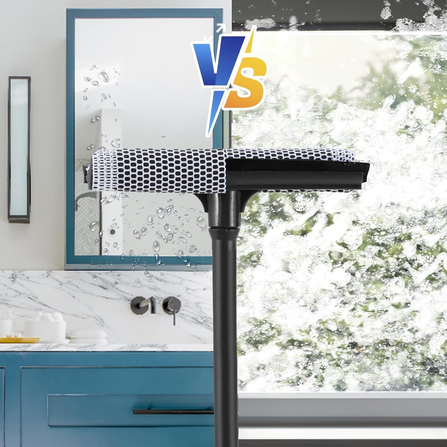 15.9" Window Squeegee for Car,2 in 1 Window Cleaner with Long Stainless Steel Handle,Sponge Car Squeegee for Gas Station, Glass,Shower,Outdoor High Window Cleaning (15.9")