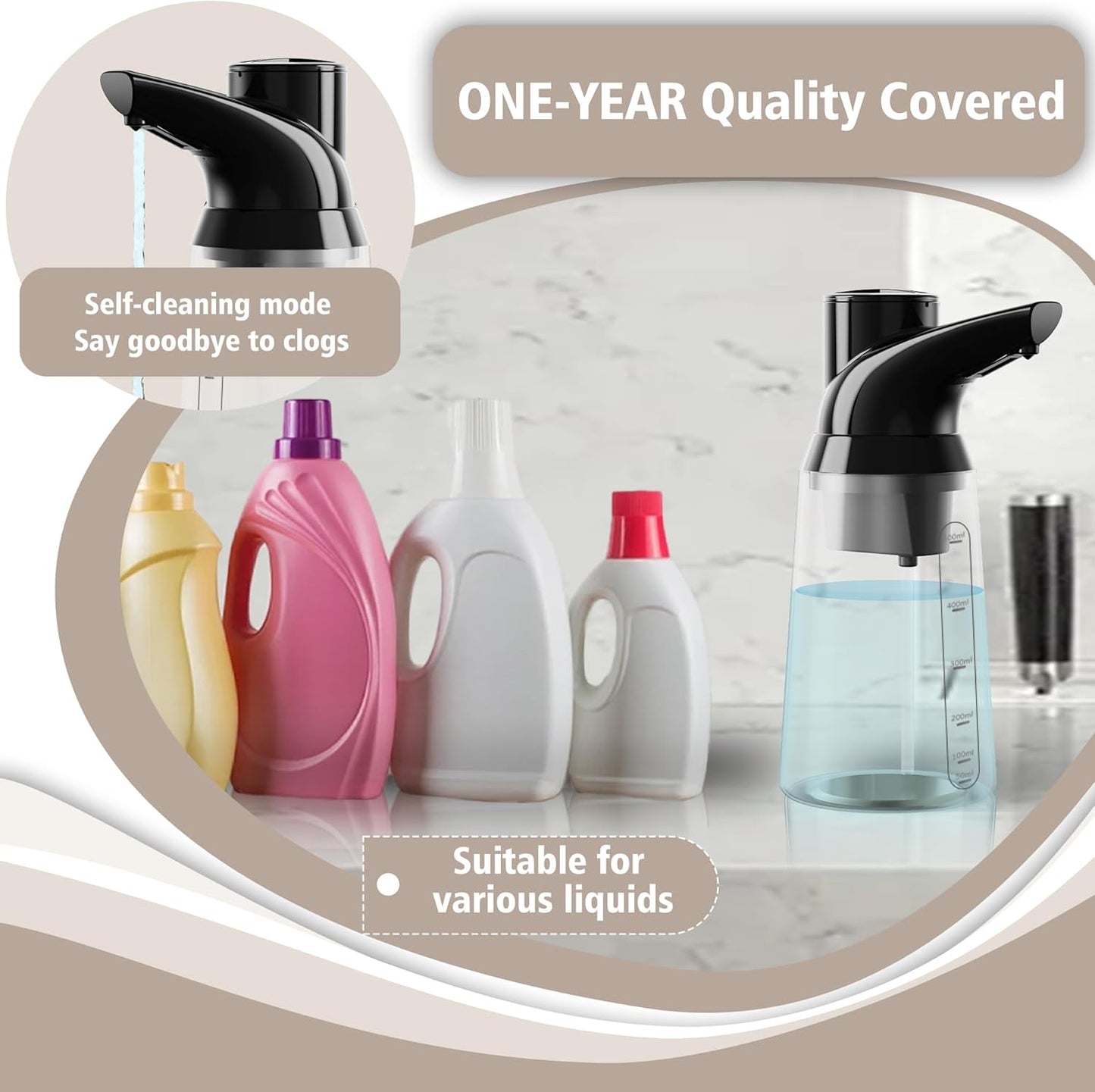 Automatic Soap Dispenser Touchless, 23.7 oz/ 700 ml, Low Battery Liquid Soap Bottle with Motion Sensor for Bathroom & Kitchen (Black-Battery)