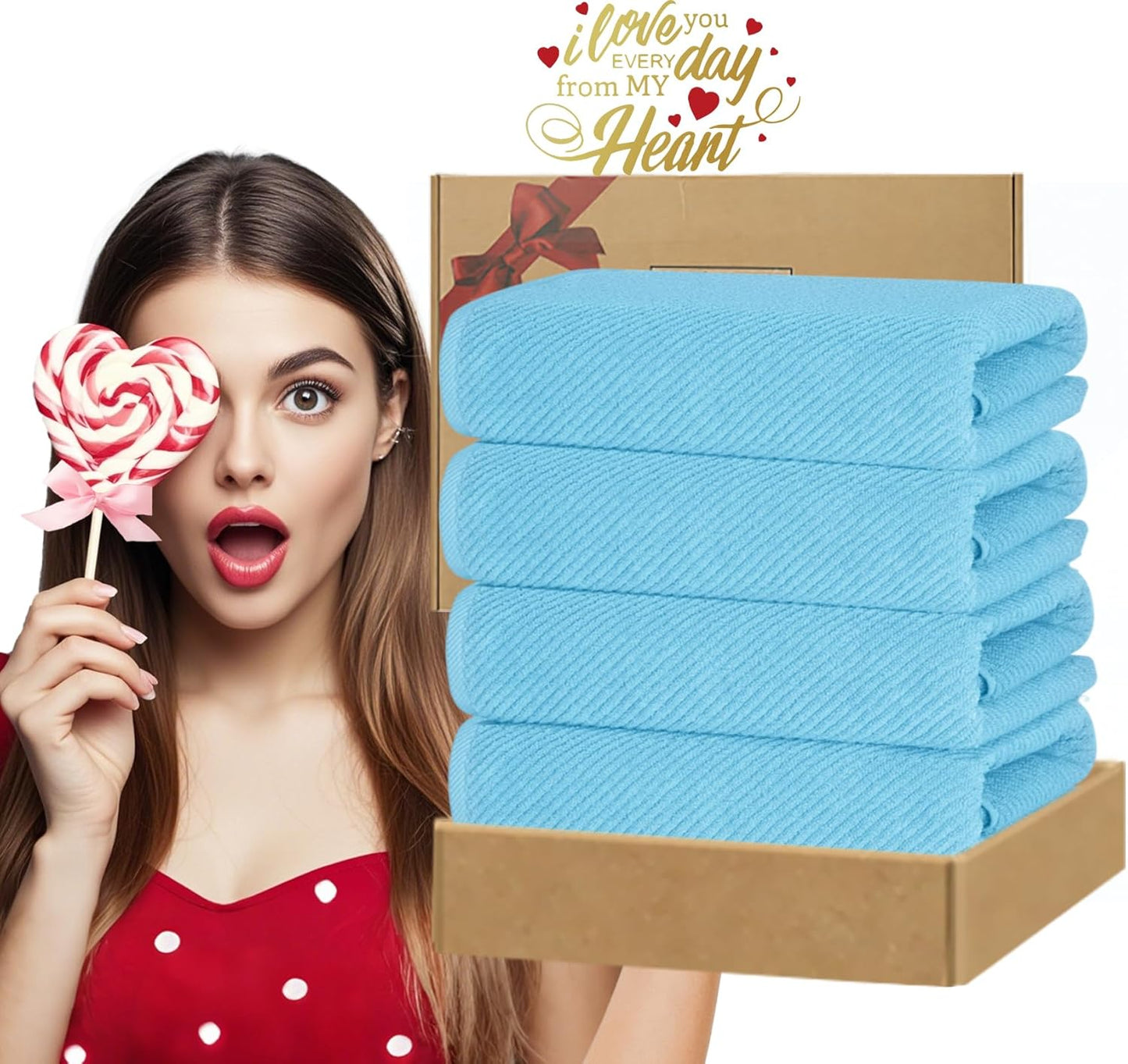 VOOVA & MOVAS Bath Towel Set, 4PC Large 30" x 56" - 100% Cotton | Quick Dry | Thick | Light Weight | Soft | Absorbency, Bath Towels Set for Bathroom, Bathroom Essentials, Ocean Blue