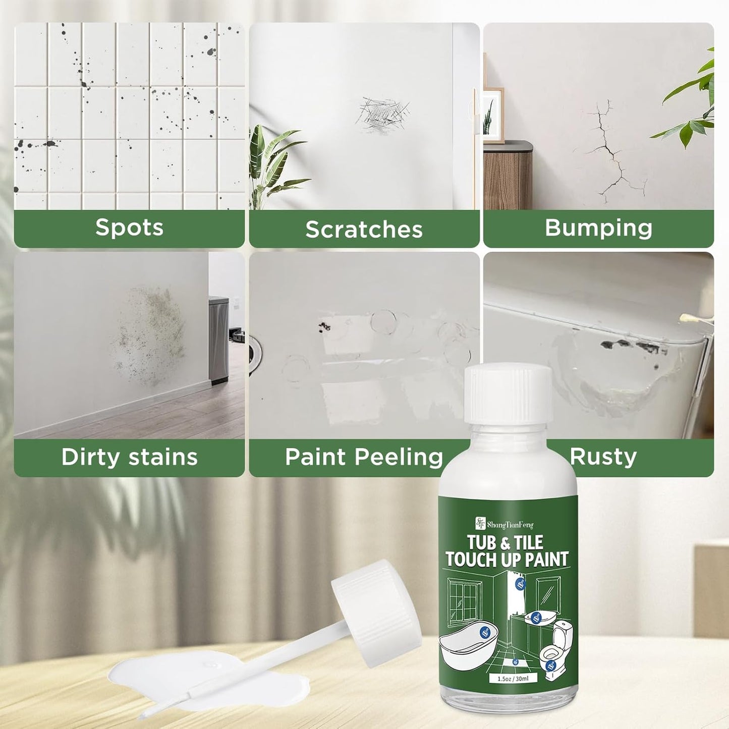 Universal Gloss White Touch Up Paint for Ceramic/Porcelain/Tile - Repair Pen Works on Kitchen Backsplash, Shower Walls, Counter Edges - No Primer Needed, Dries in 20 Minutes(1.5 Oz