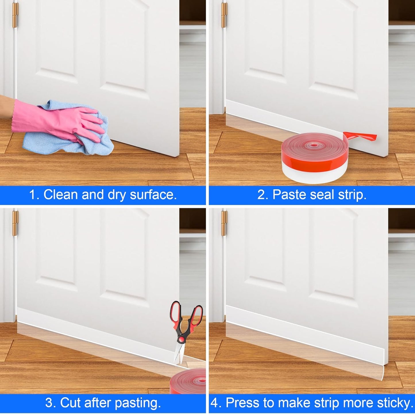 ToLanbbt Weather Stripping Silicone Door Seal Strip 2 in x 10 ft Door Draft Stopper Self Adhesive Door Draft Tape, Side & Bottom Gaps Insulation Strip for Glass Shower Door Sliding Door Window, Clear